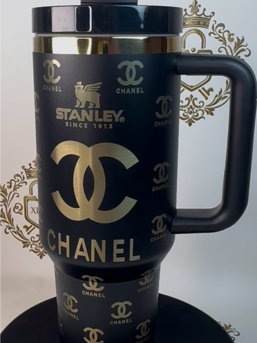 Stanley Black and Gold Logo Travel Mug
